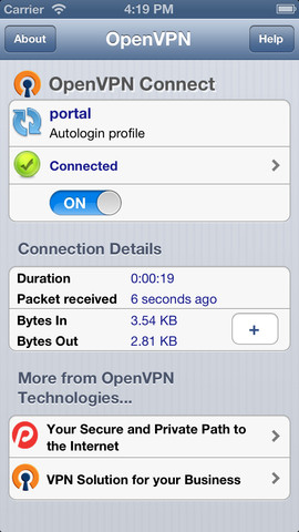 OpenVPN Connect app screenshot